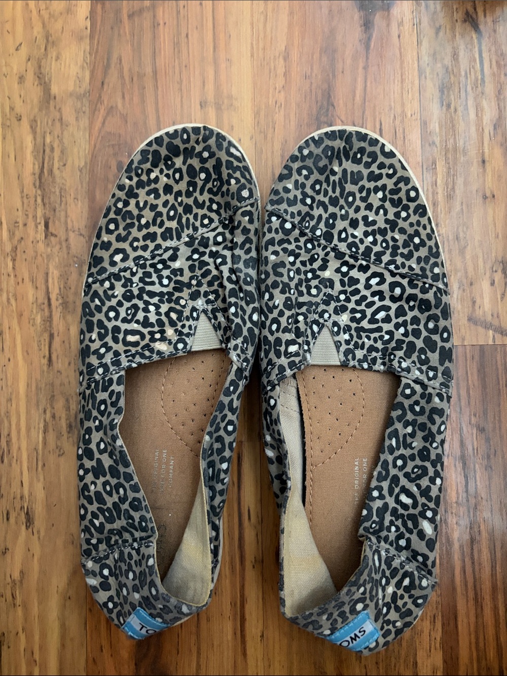Toms Leopard Print Slip-On Flats in Taupe and Black